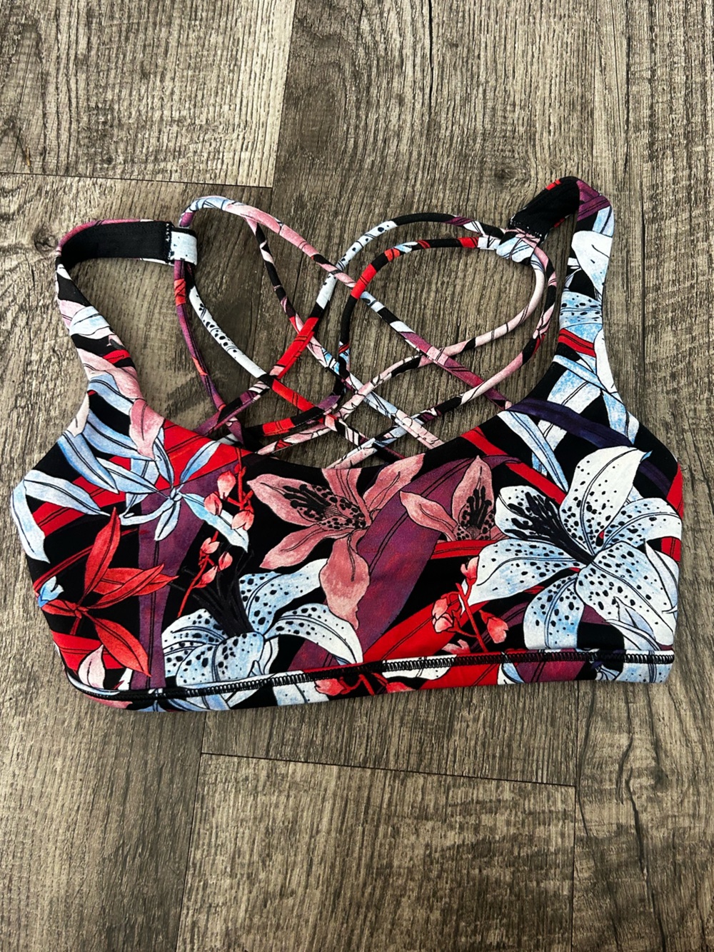 lululemon athletica Floral Strappy Sports Bra - Black, Red, Pink, Blue